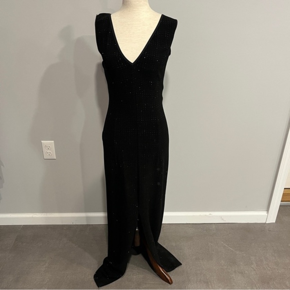 Scott McClintock V Neck Sequined‎ Long Maxi Dress Vintage 4 Black